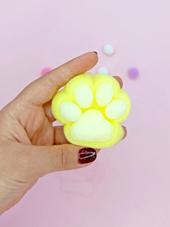 Sevimli Küçük Squishy Kedi Pati Sıkma 7 cm Tüylü Pati Sukuşi - Sarı