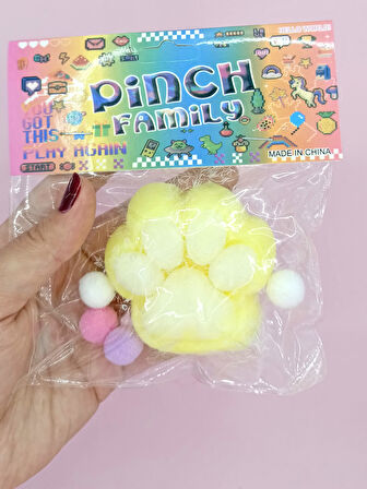Sevimli Küçük Squishy Kedi Pati Sıkma 7 cm Tüylü Pati Sukuşi - Sarı