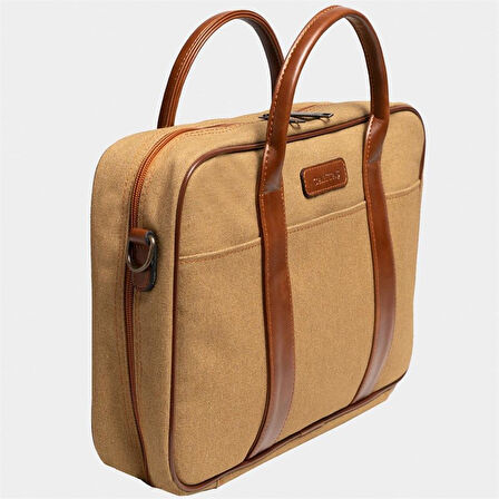 Retro Kanvas 35X23 Evrak ve Laptop Çantası 13 İnç Camel