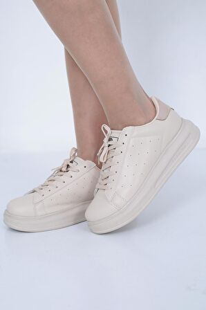 Lady Classy Bej Rahat Kalıp Bağcıklı Sneaker BOT0008