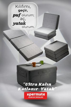 Ultra Kalın Katlanır Sünger Yatak Yer Yatağı Katlanır Yer Minderi Misafir Yatağı 80x180x14  Gri
