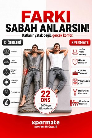 Ultra Kalın Katlanır Sünger Yatak Yer Yatağı Katlanır Yer Minderi Misafir Yatağı 80x180x14  Gri