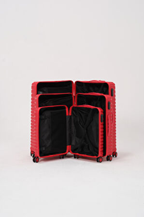 Keo-Plus Kırmızı 3 lü Set Silikon Kırılmaz PP Valiz