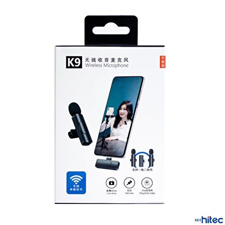 Global K9 Type-C Çift Kablosuz Wireless HD Yaka Mikrofonu Siyah WNE0203