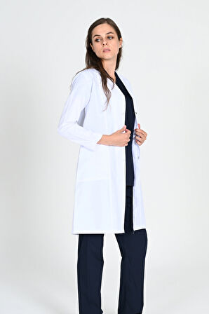 Önlük Kadın Uzun Gömlek Yaka Doktor Hemşire Öğretmen Önlüğü Beyaz