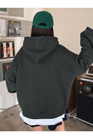 Kadın Füme Oversize Nice Baskılı Sweatshirt