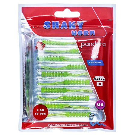 Pandora Shaky Worm 5cm 10 Adet LRF Silikonu Green Glitter