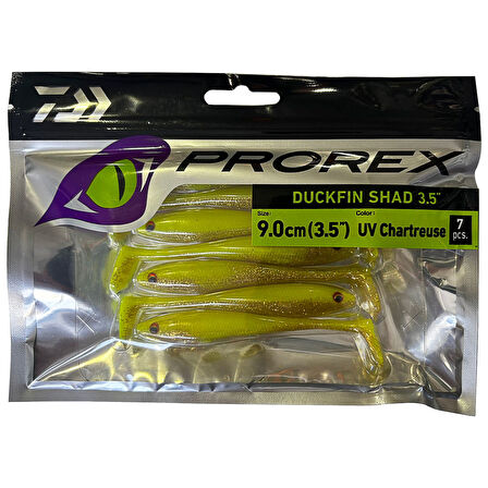 Daiwa Prorex Duckfin Shad 9cm 7 Adet Silikon Yem UV Chartreuse