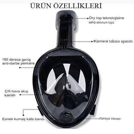Shufa QSM01 L - XL Tam Yüz Siyah Dalış Maskesi