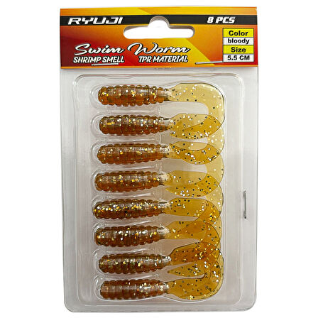Ryuji Swim Worm 5.5cm 8 Adet LRF Silikon Yem Bloody