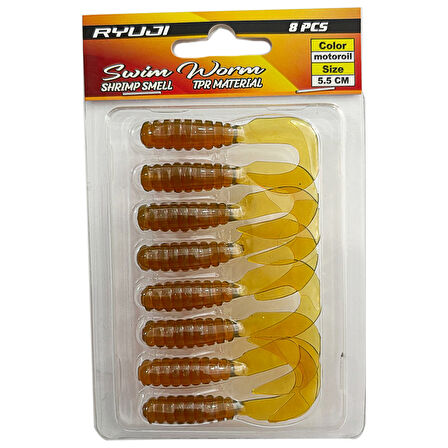 Ryuji Swim Worm 5.5cm 8 Adet LRF Silikon Yem Motor Oil