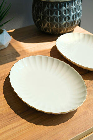 Kütahya Porselen Bone Luz Altın File Kayık Tabak 27x19cm BNLZF28KY20 2 li