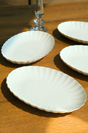 Kütahya Porselen Bone Luz Altın File Kayık Tabak 27x19cm BNLZF28KY20 4 lü