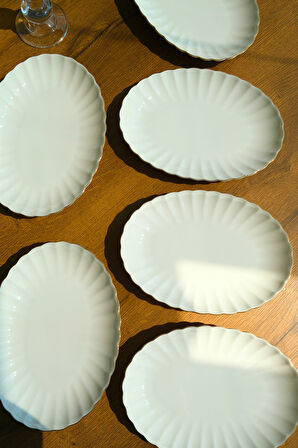 Kütahya Porselen Bone Luz Altın File Kayık Tabak 27x19cm BNLZF28KY20 6 lı