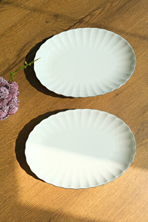 Kütahya Porselen Bone Luz Platin File Kayık Tabak 27x19cm BNLZF28KY220 2 li