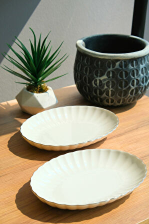 Kütahya Porselen Bone Luz Platin File Kayık Tabak 27x19cm BNLZF28KY220 2 li