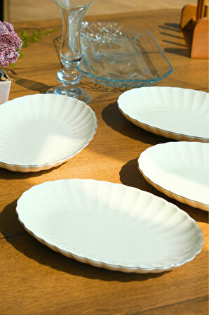 Kütahya Porselen Bone Luz Platin File Kayık Tabak 27x19cm BNLZF28KY220 4 lü