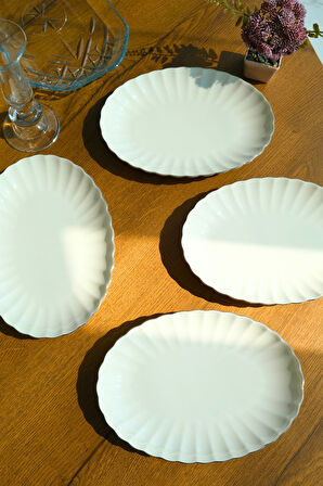 Kütahya Porselen Bone Luz Platin File Kayık Tabak 27x19cm BNLZF28KY220 4 lü