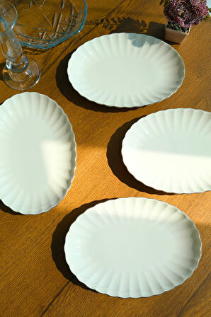 Kütahya Porselen Bone Luz Platin File Kayık Tabak 27x19cm BNLZF28KY220 4 lü