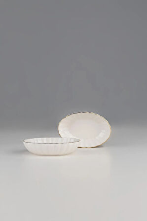 Kütahya Porselen Bone Luz Form Oval Kase Altın File 6 Parça 15cm BNLZF15OKSS220