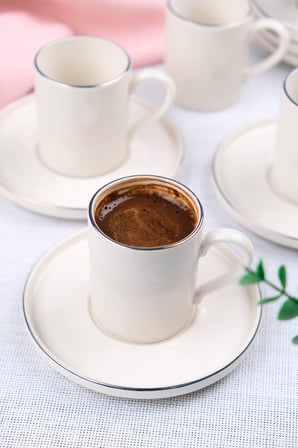 Tabak Evi Porselen Platin Kahve Fincan Takımı Kelebek 90cc 6 Kişilik 12 Parça