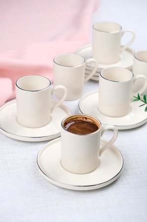 Tabak Evi Porselen Platin Kahve Fincan Takımı Kelebek 90cc 6 Kişilik 12 Parça
