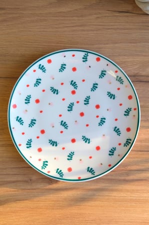 Tabak Evi Porselen Yeşil Çiçekli Pasta Tabağı Yeşil Fileli 20,50cm