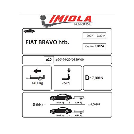 Hakpol - Fiat Bravo hatchback 2007 ve Sonrası Çeki Demiri