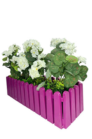 Yapay Çiçek Beyaz Sardunya Çiçekleri Mor Çit Saksıda Küpeşte Askılı Balkon Çiçeği Çiçek Sepeti