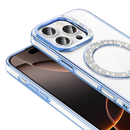 iPhone 16 Pro Kılıf Pırlanta Taş Tasarımlı M-safe Şarj Özellikli Karetta Silikon Kapak