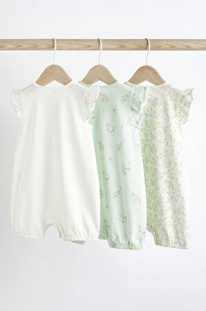 Next Baby % 100 Pamuklu Yeşil Beyaz Tavşan Desenli 3’lü Romper Set