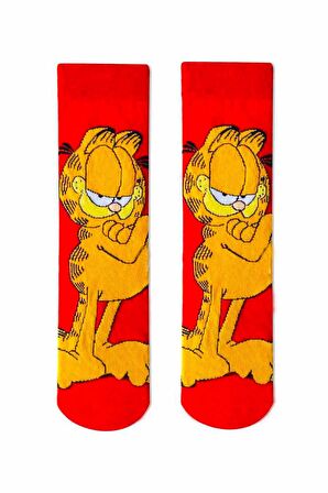 Garfield Desenli Renkli Çorap Kırmızı