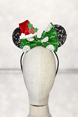 Kız Çocuk Noel Şapkalı Minnie Mouse Taç Yeşil