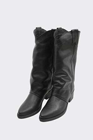 Hakiki Deri Fermuarsız Kadın Çizme