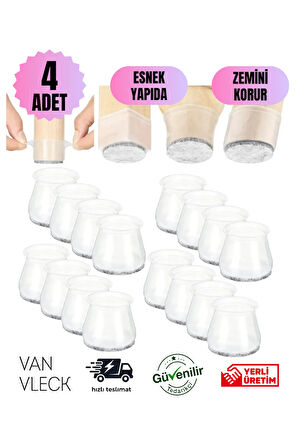 Şeffaf Silikon 4’lü Masa, Sandalye, Tabure, Sehpa Ayak Koruyucu – Kaymaz Pedli Zemini Korur