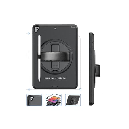 Apple iPad 10.2 (7.nesil) Kılıf Hand Strap Tablet Kılıfı - Siyah