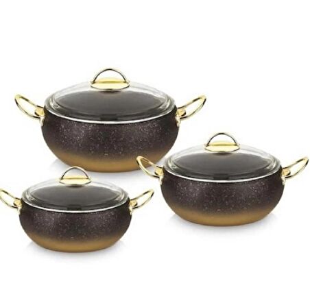 Oms 18-20-22 CM 6 Parça Granit Küre Tencere Seti Gold 3031