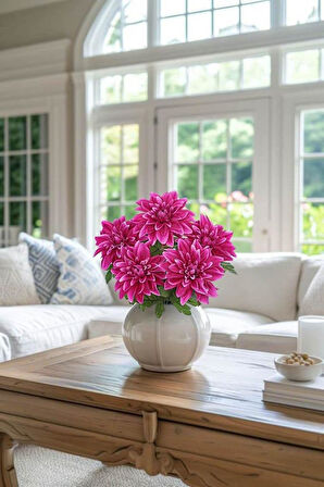 Yapay Çiçek Fuşya 7li Yıldız Çiçeği Demeti 40*30cm