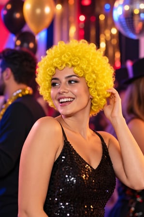 Sarı Kıvırcık Bonus Afro Peruk Saç Modeli Parti Kostüm Eğlence Aksesuarı