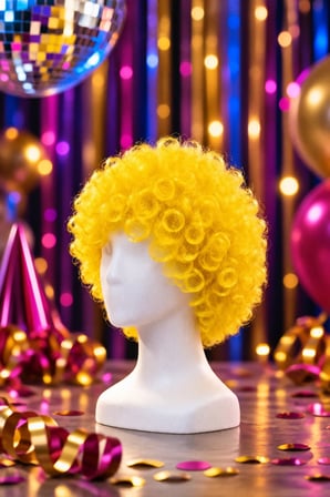 Sarı Kıvırcık Bonus Afro Peruk Saç Modeli Parti Kostüm Eğlence Aksesuarı