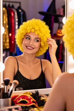 Sarı Kıvırcık Bonus Afro Peruk Saç Modeli Parti Kostüm Eğlence Aksesuarı