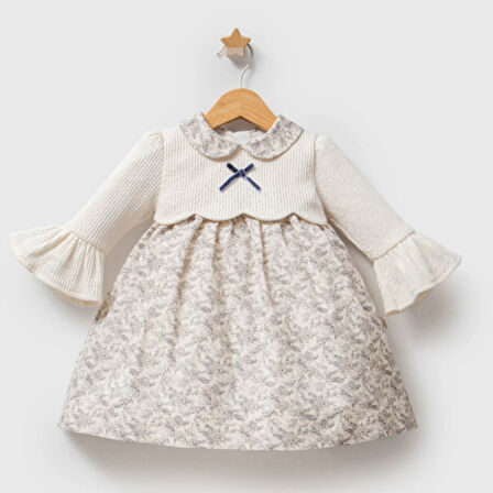 Tongs Baby Trikoli Çiçek Elbise 8022 Ekru