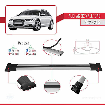 A6 (C7) Allroad 2012-2015 Arası ile Uyumlu FLY Model Ara Atkı Tavan Barı Gri 2 Adet