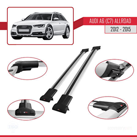A6 (C7) Allroad 2012-2015 Arası ile Uyumlu FLY Model Ara Atkı Tavan Barı Gri 2 Adet
