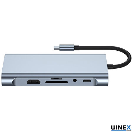 Global 11in1 Hub Type-C to 4K HDMI/UsbA 3.0/TF SD/VGA/3.5mm AUX/PD Şarj/RJ45 Ethernet Dönüştürücü Adaptör WNE0002
