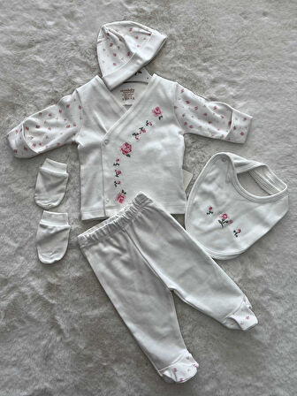 U4433 Kanaviçe Desen 5'Li Zıbın Set-Ekru