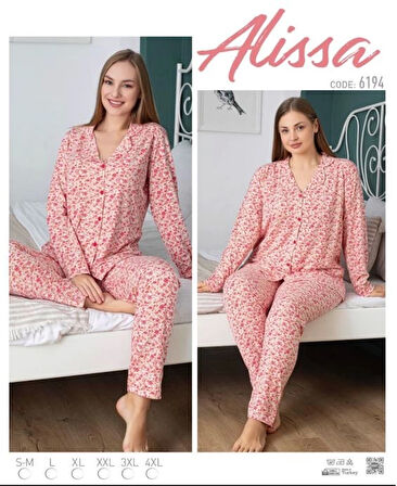 Alissa 6194 Bayan Önü Düğmeli Çicek Desenli Pijama Takımı