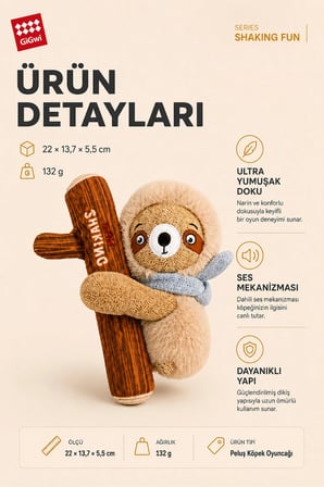 Shaking Fun Serisi Hışırtılı ve Sesli Tembel Hayvan Peluş Köpek Oyuncağı – 2’si 1 Arada Eğlence - Küçük ve Orta Irklar İçin