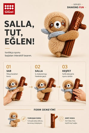 Shaking Fun Serisi Hışırtılı ve Sesli Tembel Hayvan Peluş Köpek Oyuncağı – 2’si 1 Arada Eğlence - Küçük ve Orta Irklar İçin
