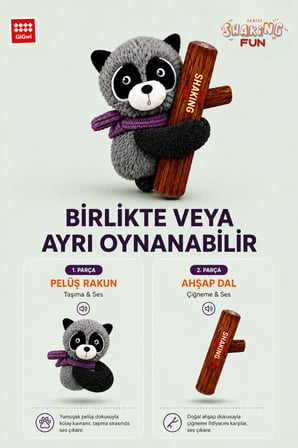 Shaking Fun Serisi Hışırtılı ve Sesli Rakun Peluş Köpek Oyuncağı – 2’si 1 Arada Eğlence - Küçük ve Orta Irklar İçin